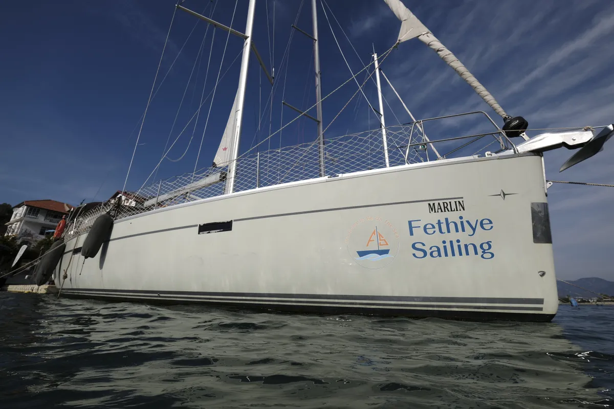 Exterior view of Marlin, a Bavaria Cruiser 46 Style sailboat at Fethiye, Turkey