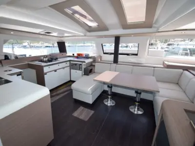 Galley of MILLY 2, a Fountaine Pajot Elba 45 catamaran at Marmaris, Turkey