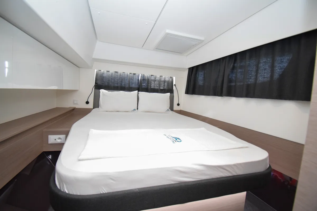 Cabin on MILLY 2, a Fountaine Pajot Elba 45 catamaran at Marmaris, Turkey