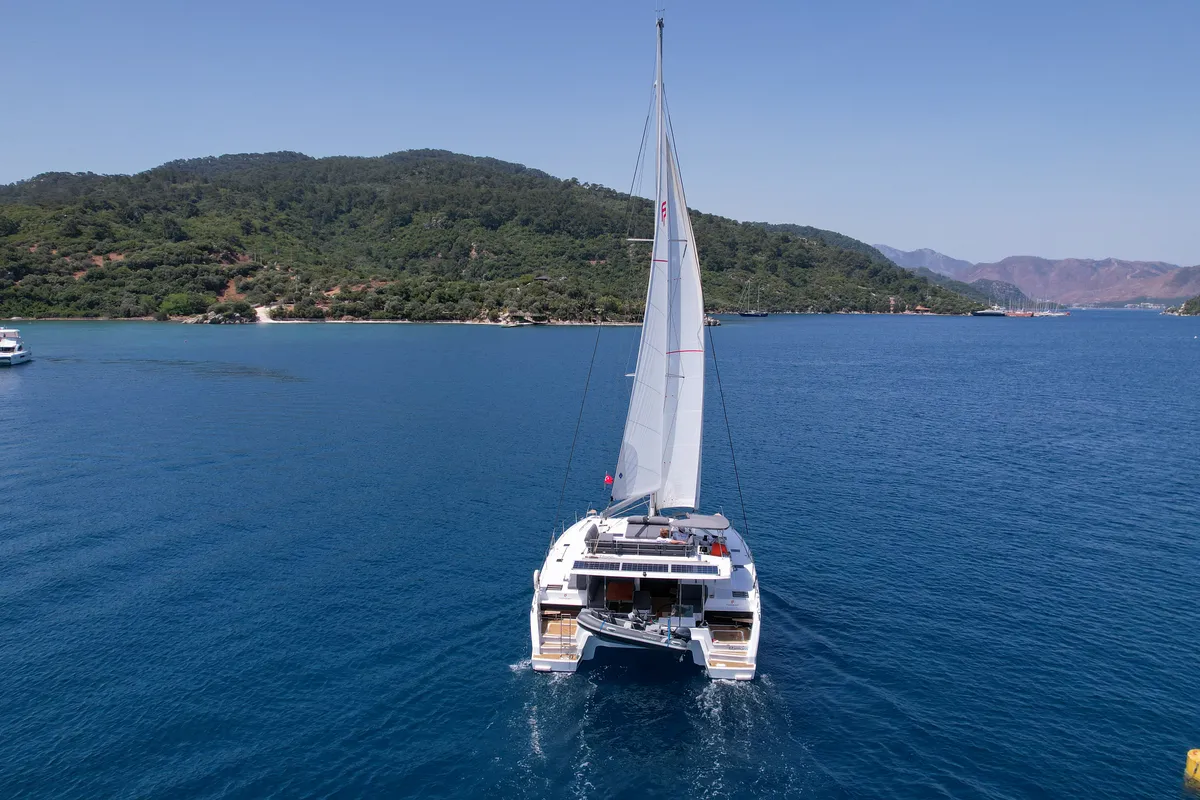 Exterior view of MILLY 2, a Fountaine Pajot Elba 45 catamaran at Marmaris, Turkey
