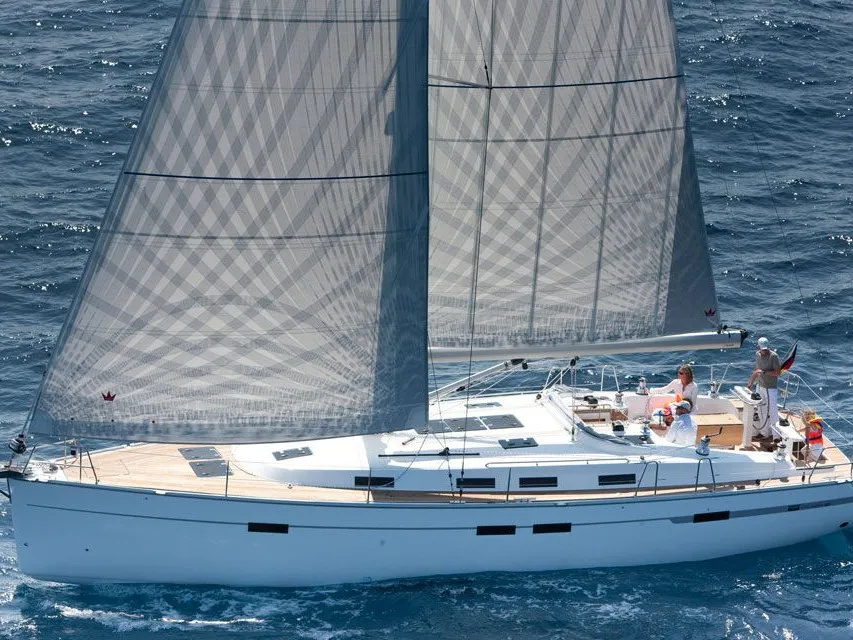 Exterior view of Wave Dancer, a Bavaria Cruiser 45 sailboat at Marmaris, Turkey