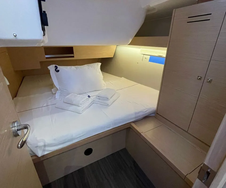 Cabin on NEXUS , a Dufour 430 sailboat at Marmaris, Turkey