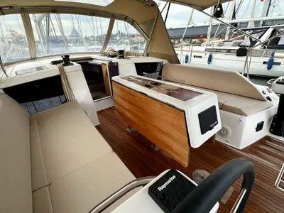 Deck of NEXUS , a Dufour 430 sailboat at Marmaris, Turkey