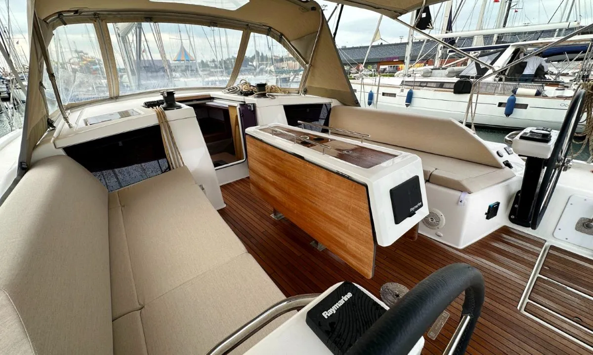Deck of NEXUS , a Dufour 430 sailboat at Marmaris, Turkey
