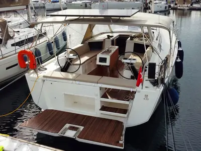 Cockpit of NEXUS , a Dufour 430 sailboat at Marmaris, Turkey
