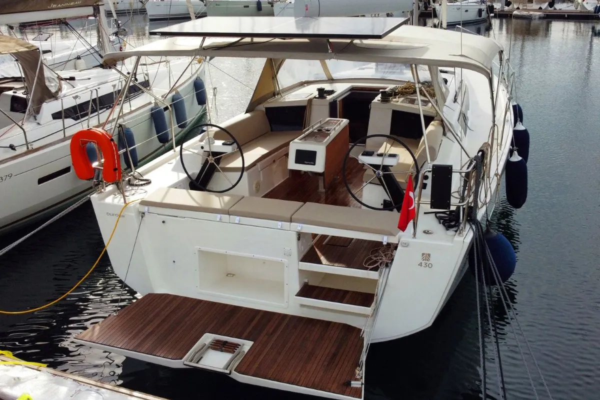 Cockpit of NEXUS , a Dufour 430 sailboat at Marmaris, Turkey