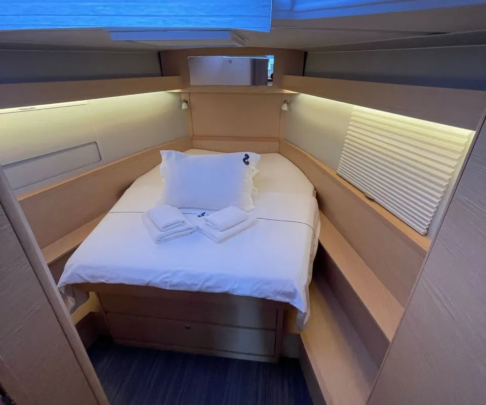 Cabin on NEXUS , a Dufour 430 sailboat at Marmaris, Turkey