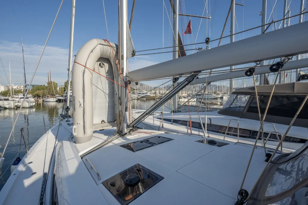 Deck of Erica, a Jeanneau 54 sailboat at Lavrion, Greece
