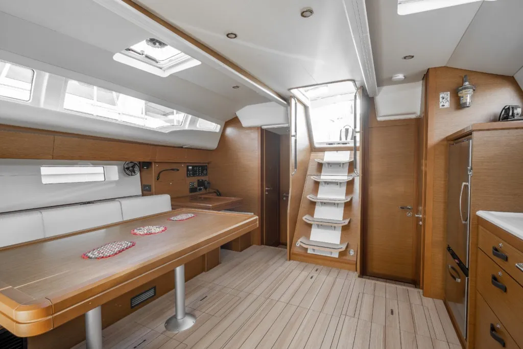 Salon of Erica, a Jeanneau 54 sailboat at Lavrion, Greece