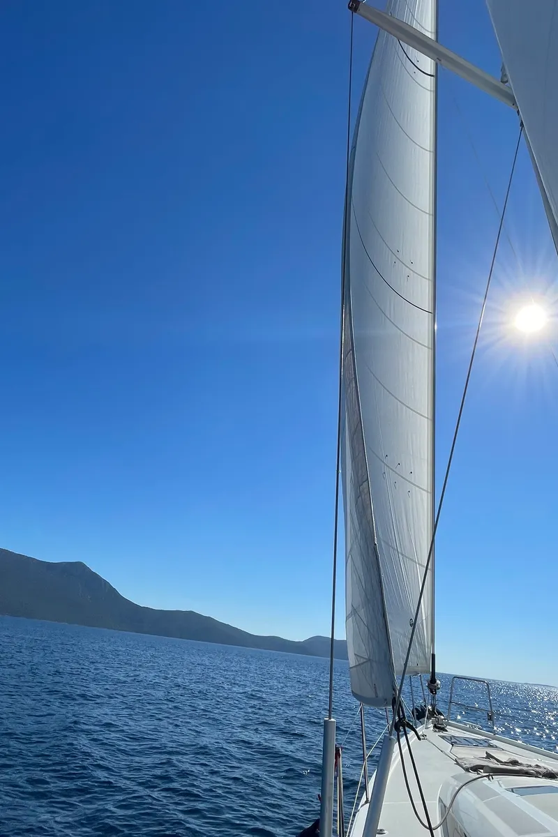 Exterior view of Erica, a Jeanneau 54 sailboat at Lavrion, Greece