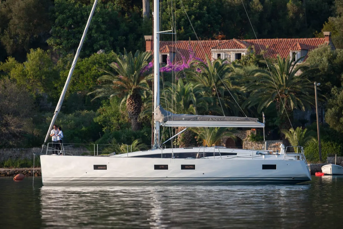 Exterior view of Erica, a Jeanneau 54 sailboat at Lavrion, Greece