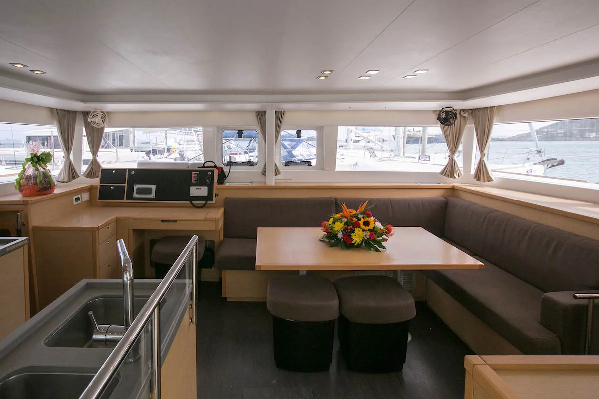 Salon of King Lewis, a Lagoon 450 F catamaran at Road Town, British Virgin Islands