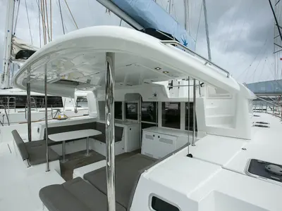 Deck of King Lewis, a Lagoon 450 F catamaran at Road Town, British Virgin Islands