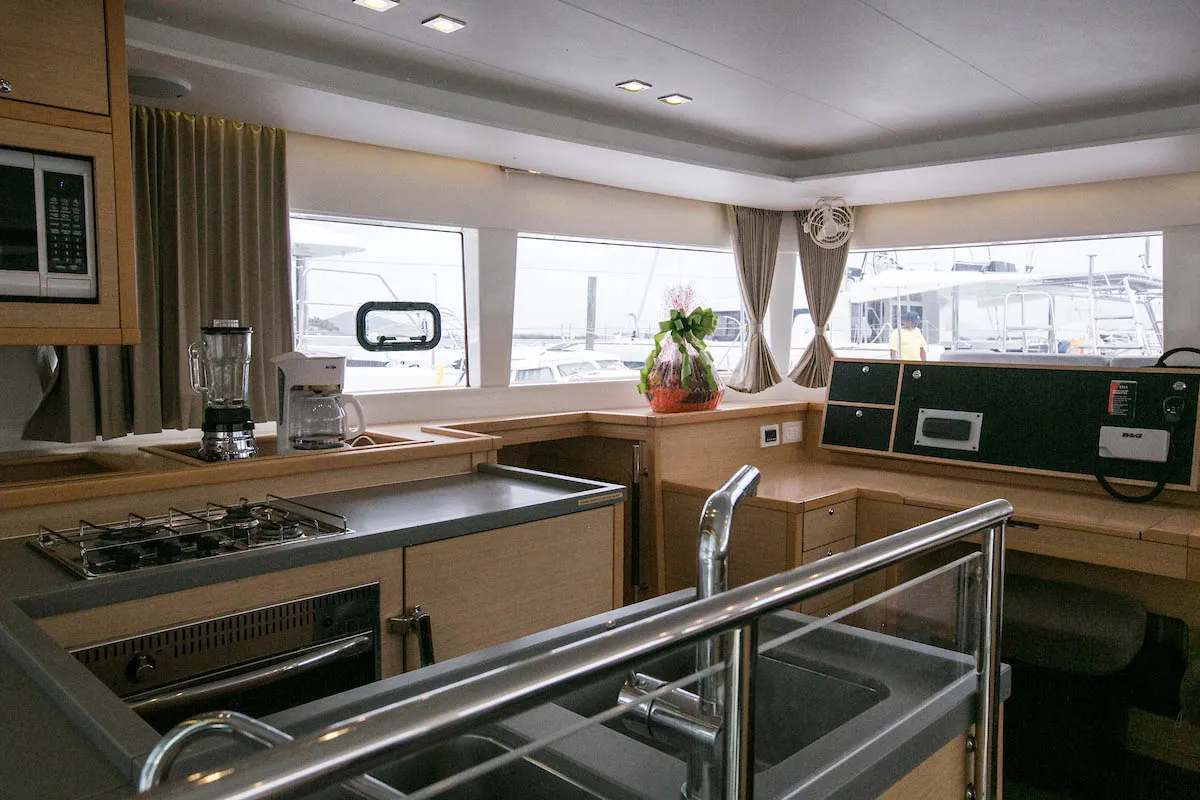 Galley of King Lewis, a Lagoon 450 F catamaran at Road Town, British Virgin Islands