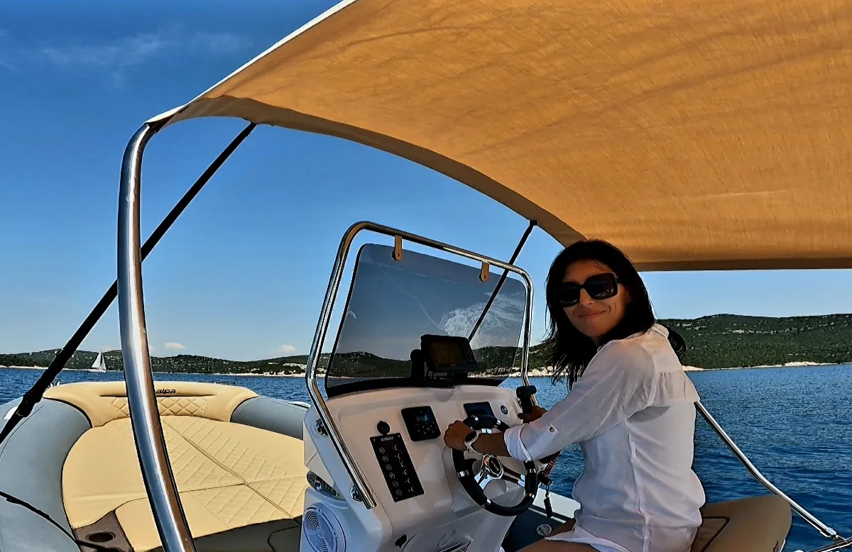 Cockpit of Liberty, a Salpa Soleil 18 RIB at Jezera, Croatia