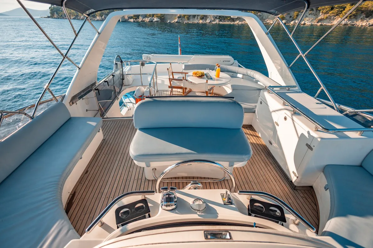 Cockpit of Happy3, a Yaretti 2210 motor yacht at Split, Croatia