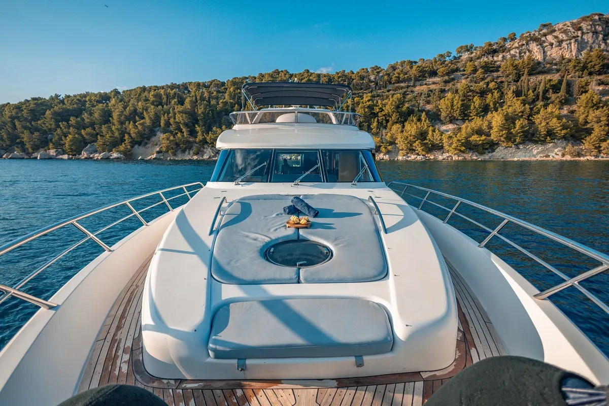 Deck of Happy3, a Yaretti 2210 motor yacht at Split, Croatia
