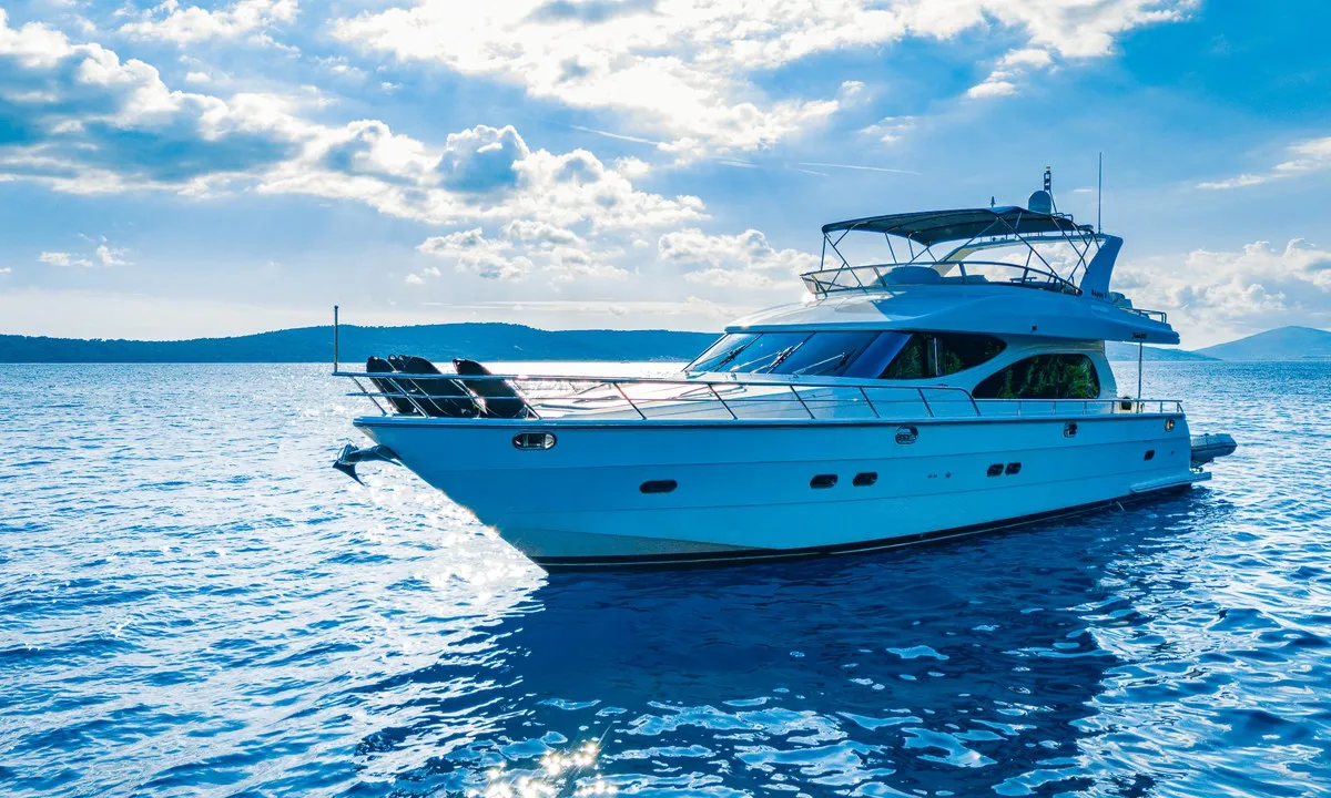 Exterior view of Happy3, a Yaretti 2210 motor yacht at Split, Croatia