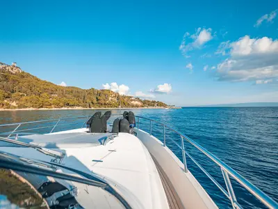 Deck of Happy3, a Yaretti 2210 motor yacht at Split, Croatia