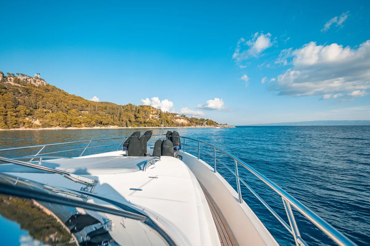 Deck of Happy3, a Yaretti 2210 motor yacht at Split, Croatia
