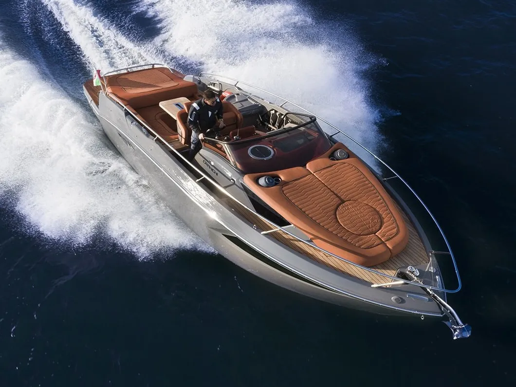 Exterior view of Aurora, a Cranchi E30 Endurance motorboat at Olbia, Italy