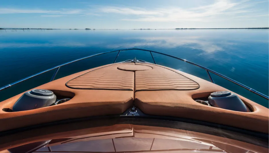 Deck of Aurora, a Cranchi E30 Endurance motorboat at Olbia, Italy