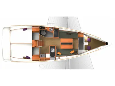 Floor plan of Escape, a Jeanneau Sun Odyssey 54DS sailboat at Municipal Unit of Lefkada, Greece