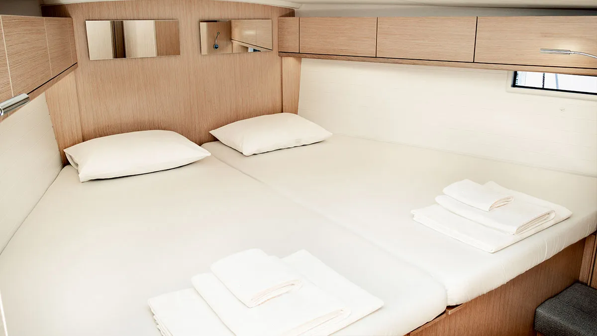 Cabin on Nautilus One, a Bavaria Cruiser 46 sailboat at Fethiye, Turkey