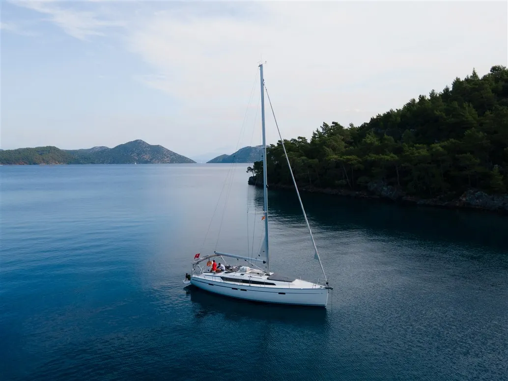 Exterior view of Nautilus One, a Bavaria Cruiser 46 sailboat at Fethiye, Turkey