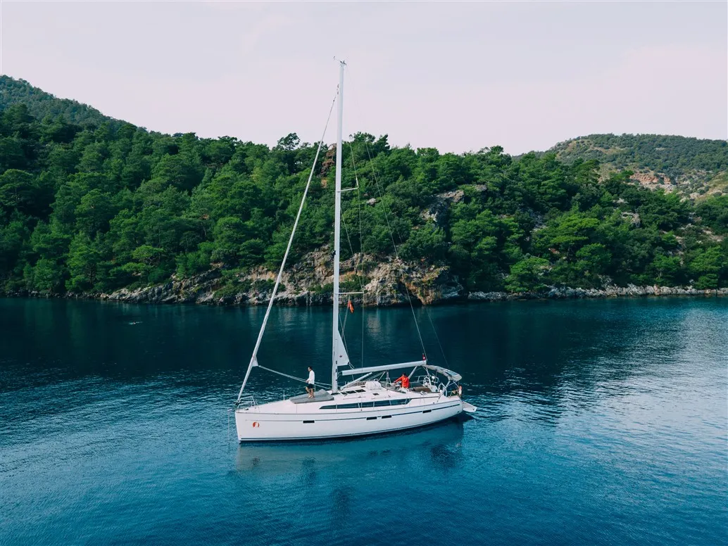 Exterior view of Nautilus One, a Bavaria Cruiser 46 sailboat at Fethiye, Turkey