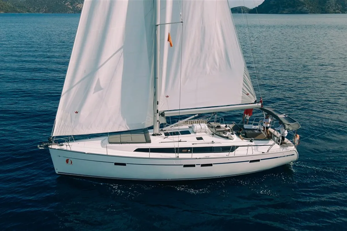 Exterior view of Nautilus One, a Bavaria Cruiser 46 sailboat at Fethiye, Turkey
