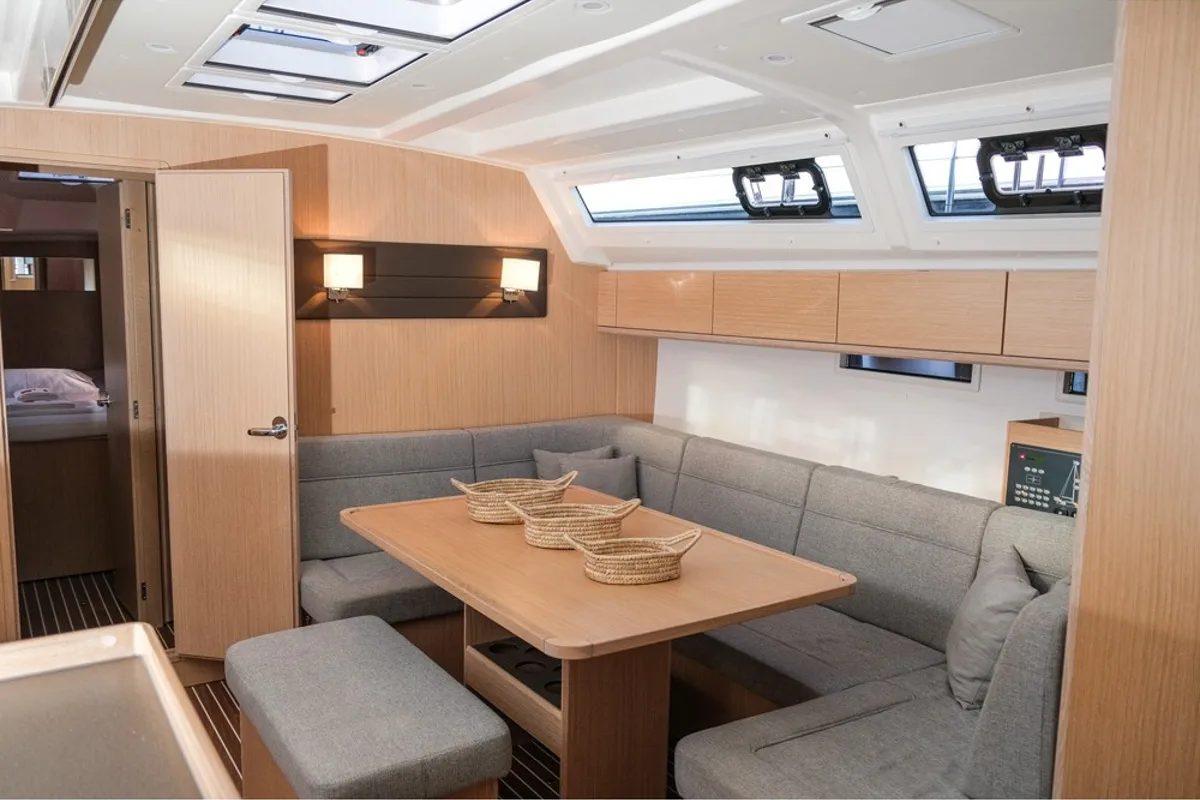 Salon of Nautilus One, a Bavaria Cruiser 46 sailboat at Fethiye, Turkey