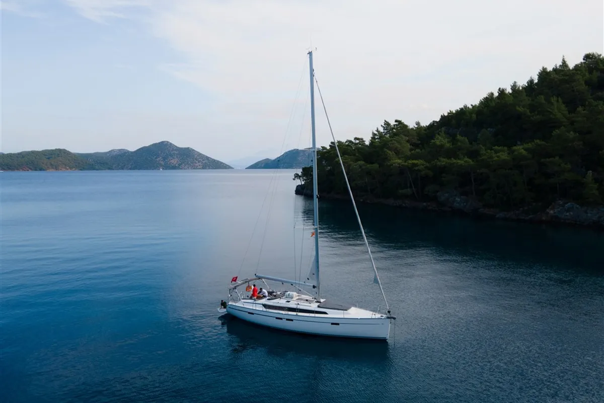 Exterior view of Nautilus One, a Bavaria Cruiser 46 sailboat at Fethiye, Turkey