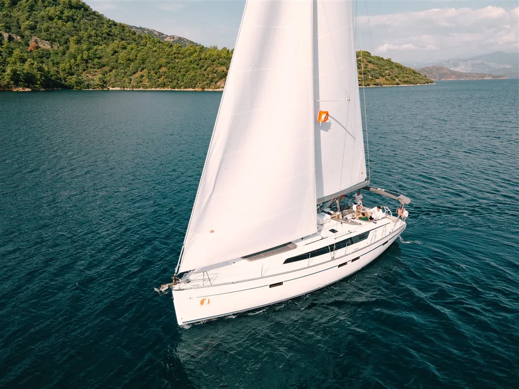 Exterior view of Nautilus One, a Bavaria Cruiser 46 sailboat at Fethiye, Turkey