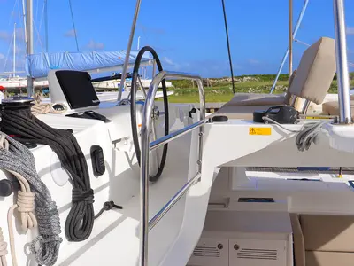 Cockpit of Happy Fluke, a Lagoon 46 catamaran at Road Town, British Virgin Islands