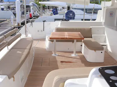Deck of Happy Fluke, a Lagoon 46 catamaran at Road Town, British Virgin Islands