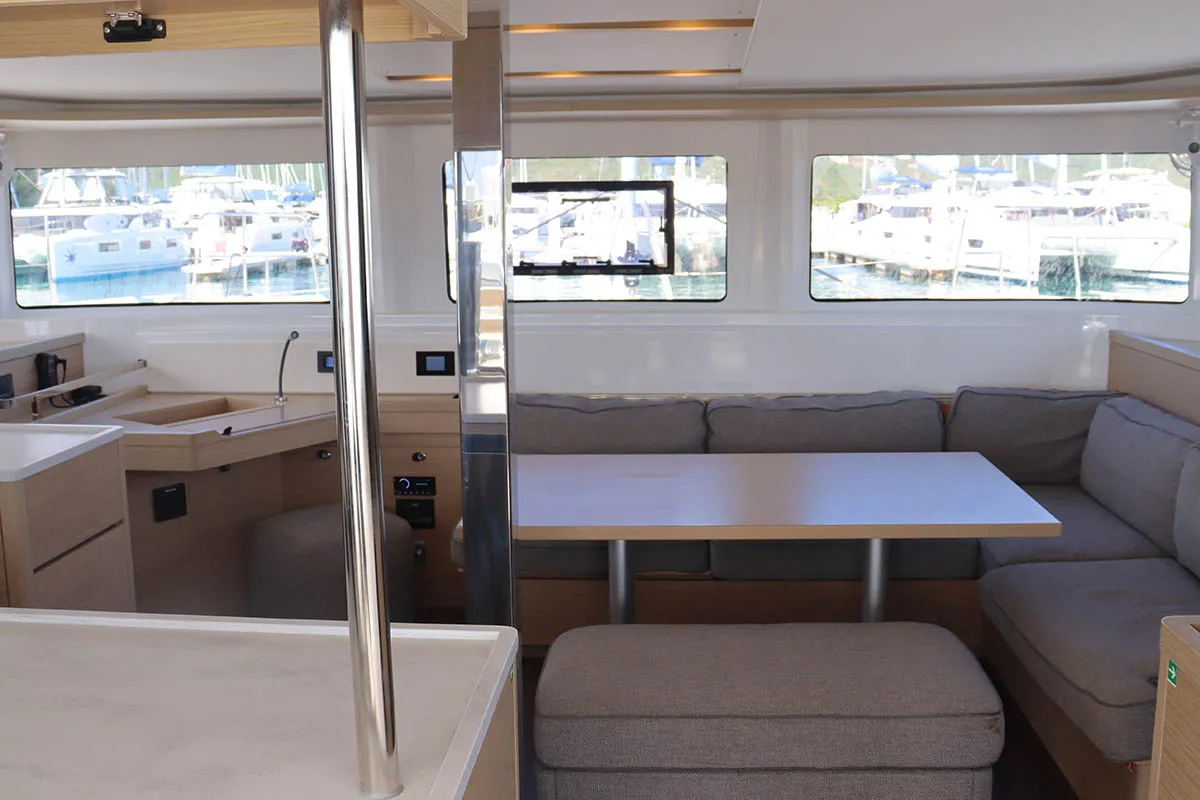 Salon of Happy Fluke, a Lagoon 46 catamaran at Road Town, British Virgin Islands