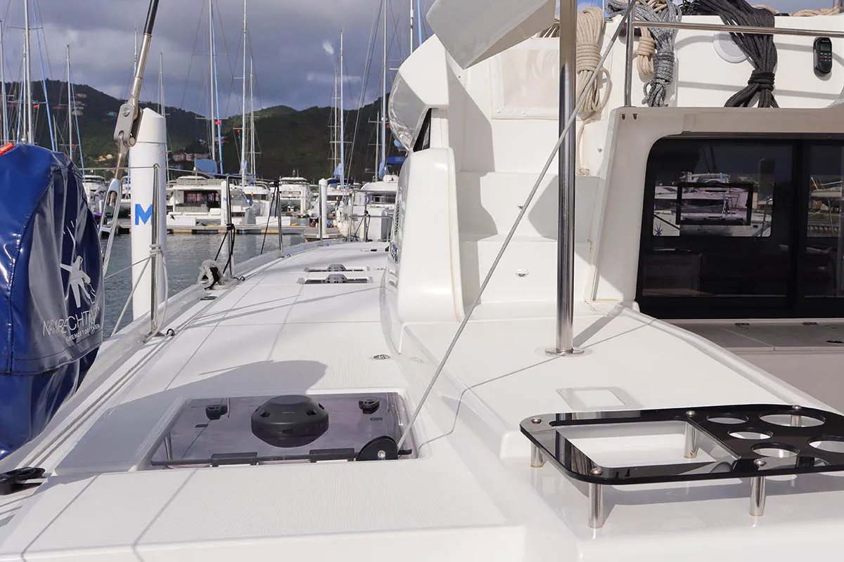 Deck of Happy Fluke, a Lagoon 46 catamaran at Road Town, British Virgin Islands