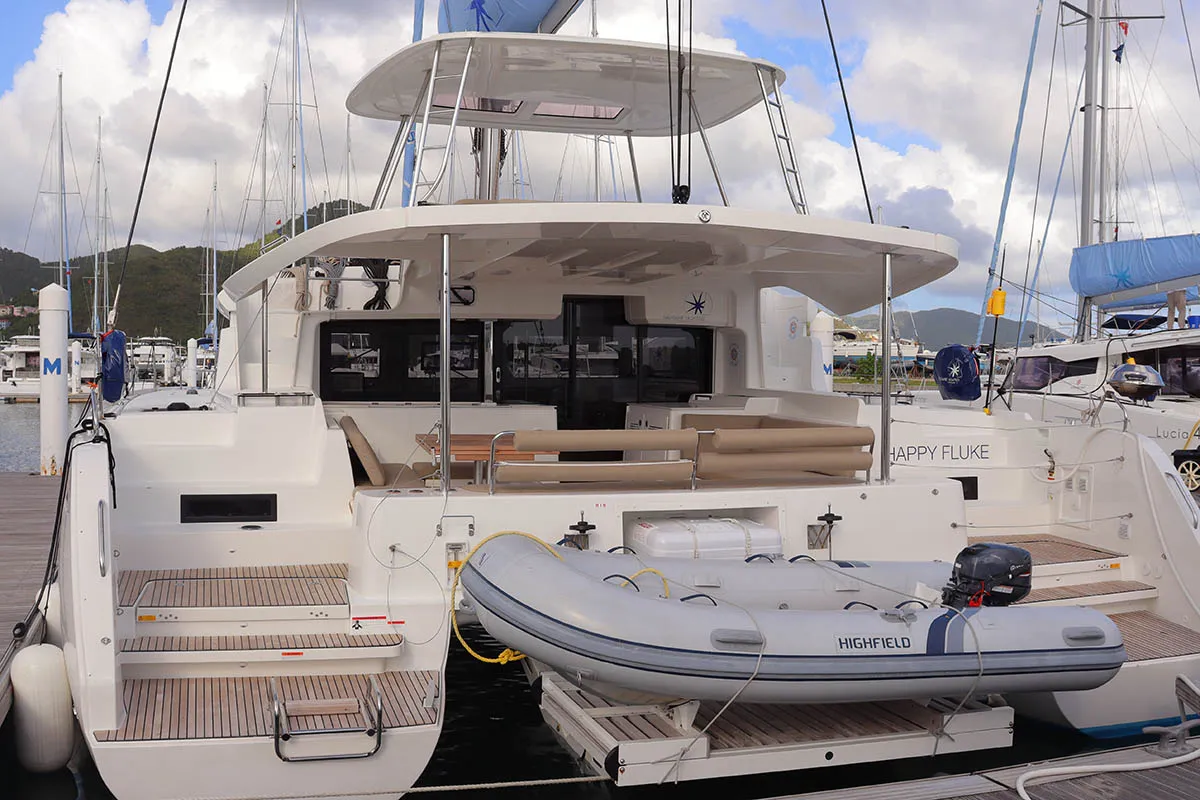 Exterior view of  Happy Fluke, a Lagoon 46 catamaran at Road Town, British Virgin Islands