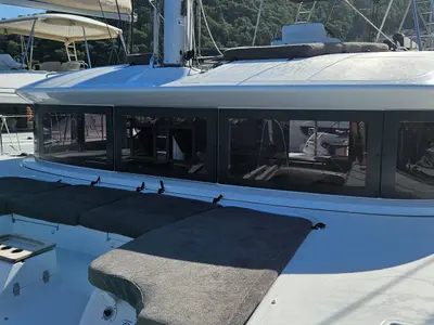 Deck of Libre, a Lagoon 51 catamaran at Fethiye, Turkey