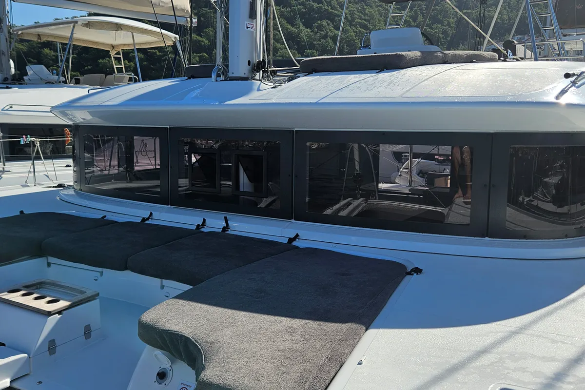 Deck of Libre, a Lagoon 51 catamaran at Fethiye, Turkey