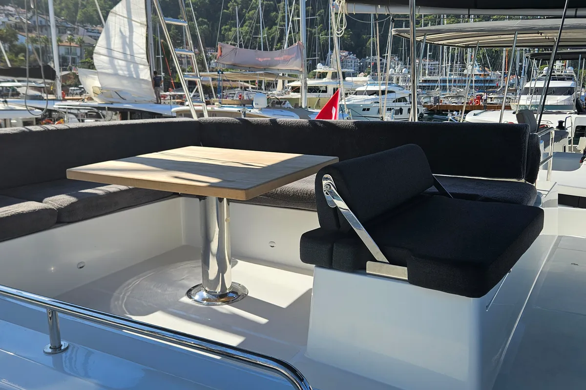 Deck of Libre, a Lagoon 51 catamaran at Fethiye, Turkey