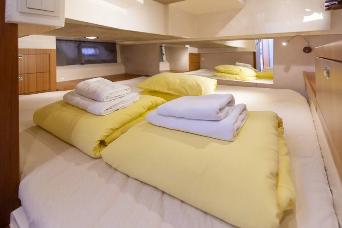 Cabin on 7 Happy Days, a Marex 360 Cabriolet Cruiser motor yacht at Grad Šibenik, Croatia