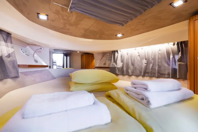 Cabin on 7 Happy Days, a Marex 360 Cabriolet Cruiser motor yacht at Grad Šibenik, Croatia