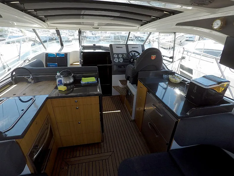 Salon of 7 Happy Days, a Marex 360 Cabriolet Cruiser motor yacht at Grad Šibenik, Croatia