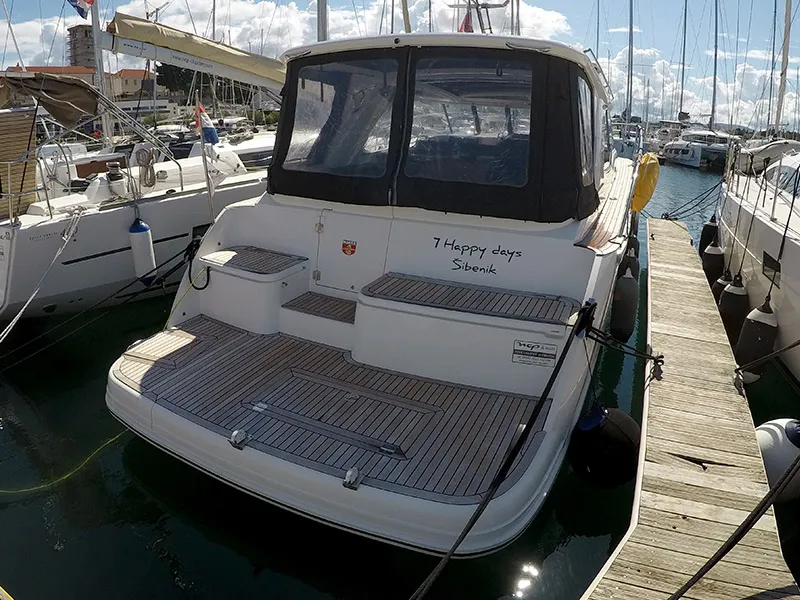 Exterior view of 7 Happy Days, a Marex 360 Cabriolet Cruiser motor yacht at Grad Šibenik, Croatia