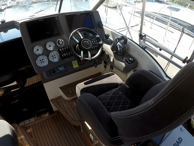 Cockpit of 7 Happy Days, a Marex 360 Cabriolet Cruiser motor yacht at Grad Šibenik, Croatia