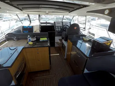 Cockpit of 7 Happy Days, a Marex 360 Cabriolet Cruiser motor yacht at Grad Šibenik, Croatia