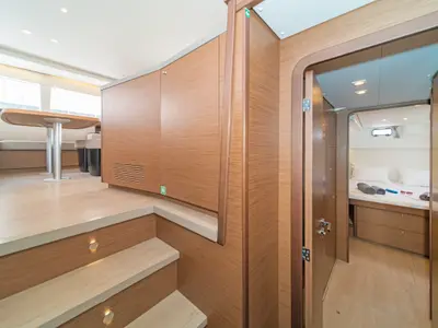 Cabin on Nemesis, a Lagoon 450 Fly catamaran at Kos, Greece