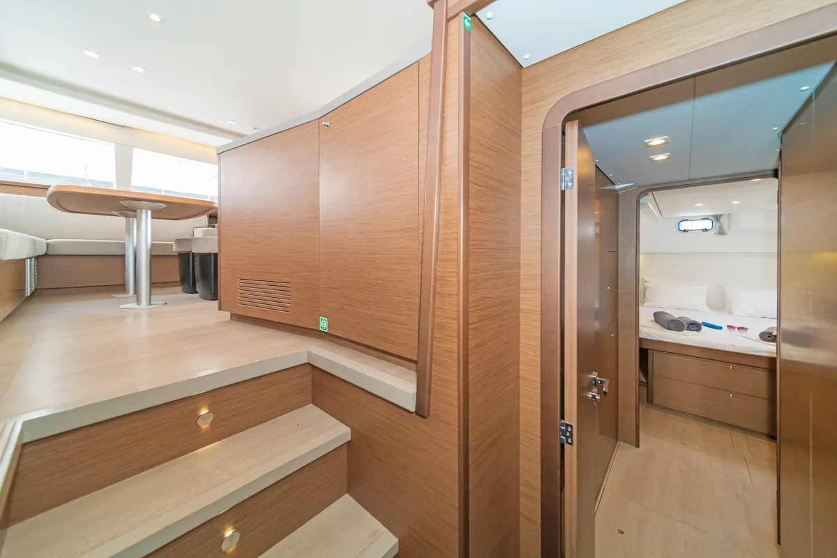 Cabin on Nemesis, a Lagoon 450 Fly catamaran at Kos, Greece